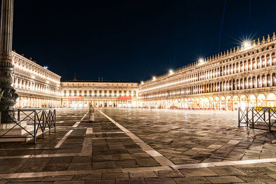 Piazza San Marco (St Mark's Square) illuminated at night, Venice, Veneto, Italy