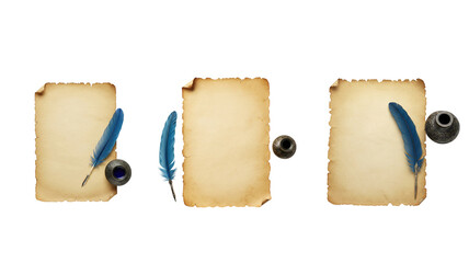 Vintage Paper with Feather on transparent background ,png