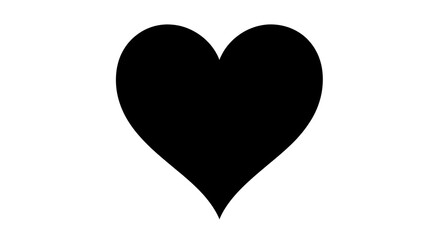 A simple stark black heart silhouette against a clean white background representing love and affection in a minimalist design