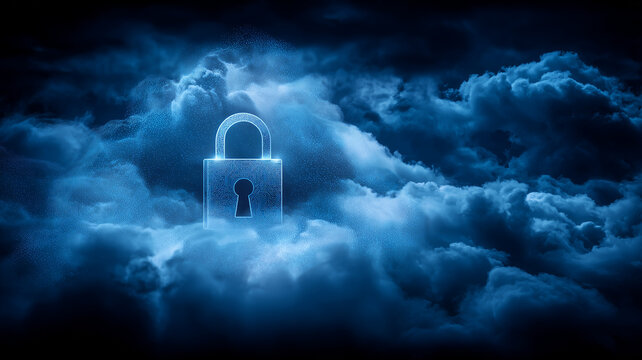 Cloud shaped padlock icon symbolizing secure data protection in cloud computing.
