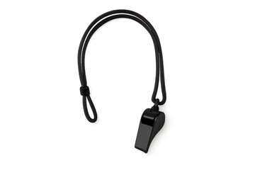 Fototapeta premium Black referee whistle with lanyard on transparent background