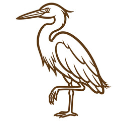 Obraz premium Detailed brown line art illustration of a graceful standing heron bird profile