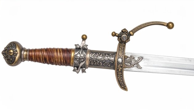 Ornate Sword with Intricate Hilt and Detailed Blade Design.