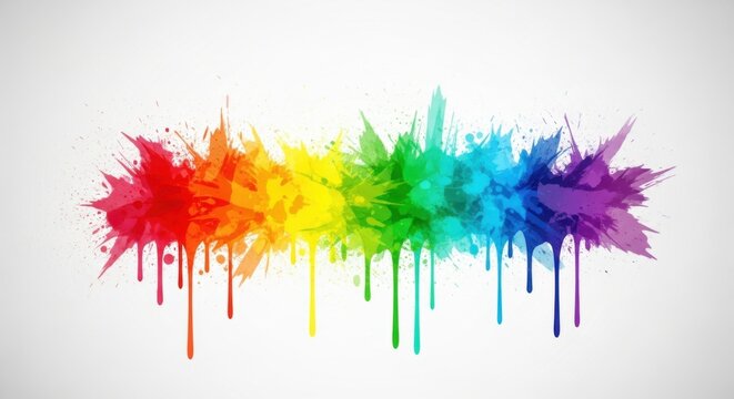 Vibrant rainbow colors background with abstract paint splatters and drips