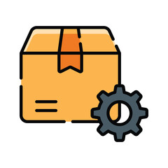 A flat outline icon representing package settings logistics concept