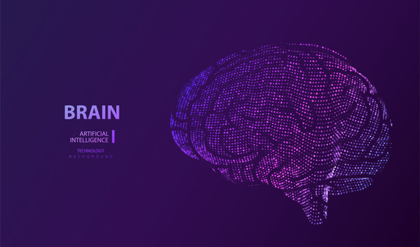 AI brain concept. Glowing dots brain vector. Biology mind background.