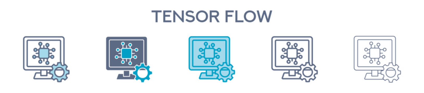 Tensorflow Element For Design Graphic - Multi Styles. Vector Illustration Of Two Colored And Black. Multiple Icons Designs Can Be Used For Mobile, Ui, Web 