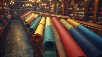 Textile shop fabric display.