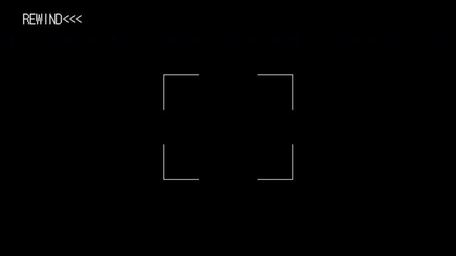Rewind vhs with a grey targeting reticle and text. Ideal for concept of precision, focus, military, technology, strategy, aiming.