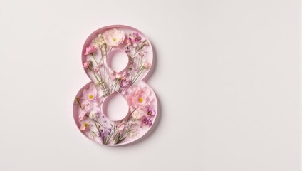 Floral Number Eight on White Background for International Womens Day.