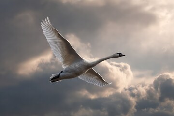 Fototapeta premium Swan wing span in cloudy flight