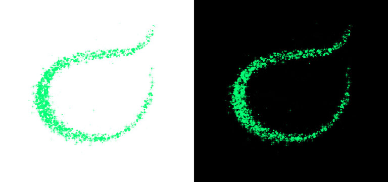 Sparkling pixie dust trail on transparent and black background magic wand effect with shiny particles glow shimmer element