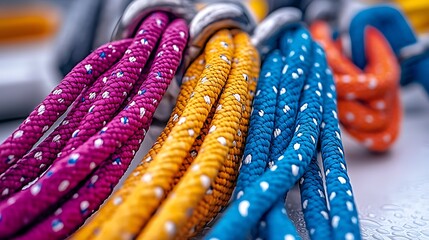 Vibrant Colorful Ropes Hanging Close Up.