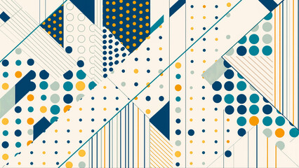 青と黄色のドットとストライプの幾何学的でモダンな抽象パターンの背景イラスト