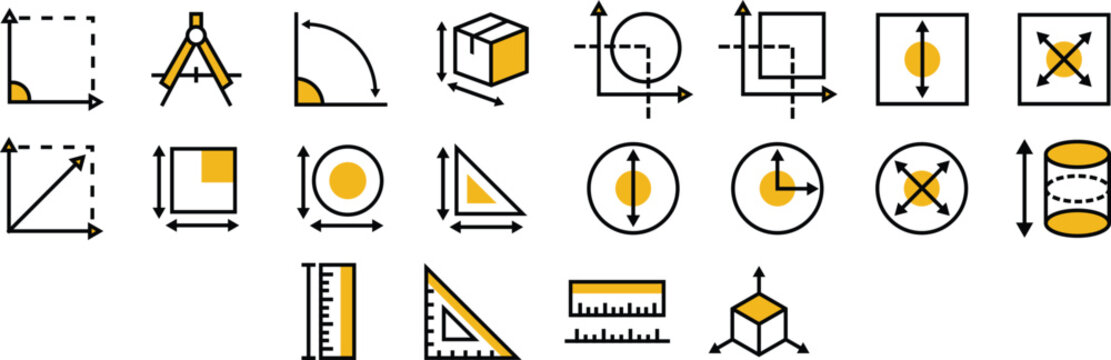 Geometric Measurement and Transform Big Icons Set, Line Style Vector for Web Design and User Interfaces