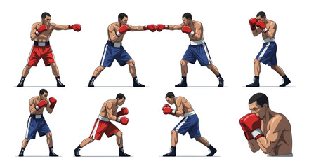 Fototapeta premium Dynamic collection of boxers in various fighting poses.