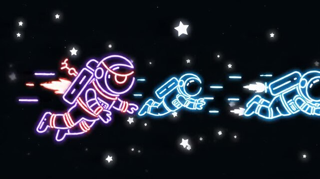 Neon Astronauts Race Through Starry Neon Space.