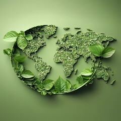 A Green Leaf World Map Promotes Environmental Awareness for Earth Day.