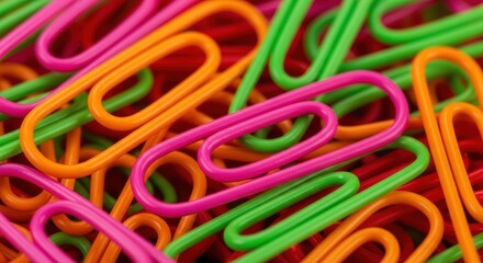 Colorful paper clips close up, office supplies