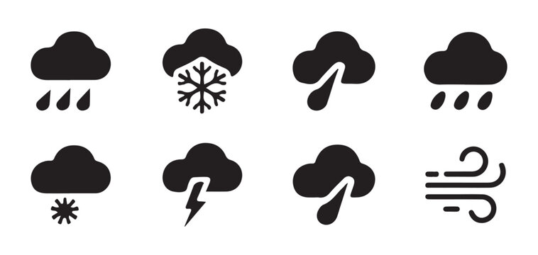 Rain and Cloud Weather Icons Set. Bad Weather and Rainy Cloud Symbols. Vector illustration eps 10