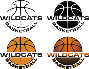 Basketball Design For Wildcats is a great graphic for basketball teams that includes a four versions of the design form simple to complex. Great for promotional products and shirts.