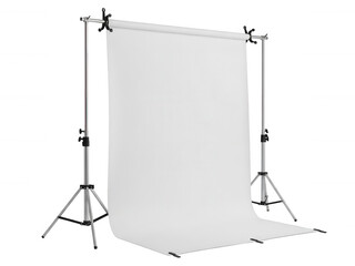 Professional photography studio backdrop stand with white background