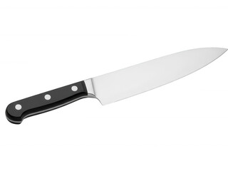 Professional chef's knife with black handle on white background