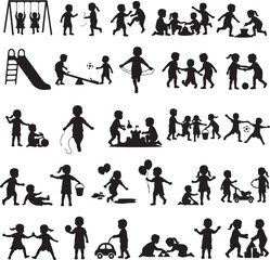 Fototapeta premium Black silhouette children playing icons.