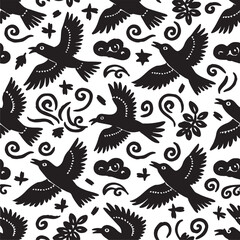 Obraz premium Seamless folk embroidery flying bird surface pattern
