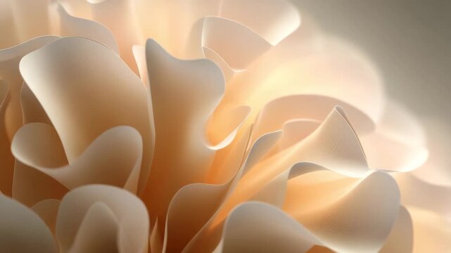 Abstract bloom of organic shapes inspired by petals without realism smooth surfaces soft illumination serene mood