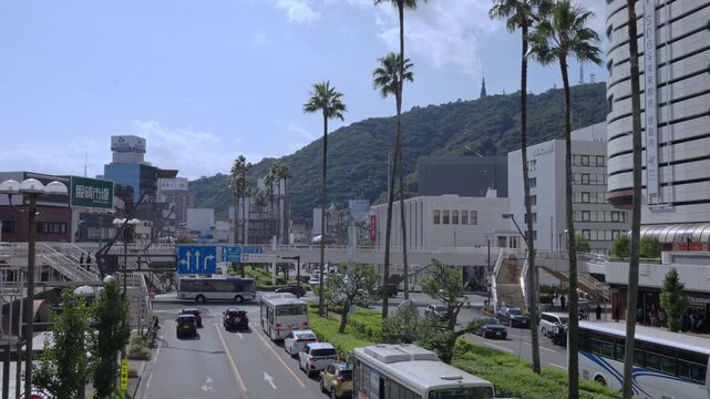 徳島・徳島駅から眉山を望む View of Mt. Bizan from Tokushima Station, Tokushima