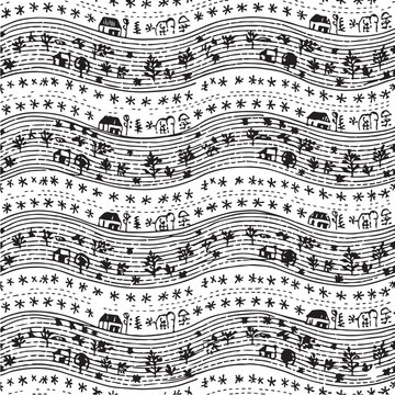 Seamless kantha embroidery flowing earth pattern
