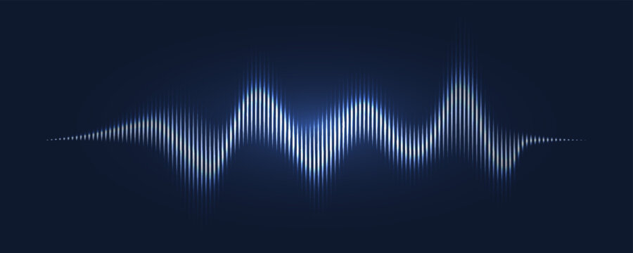 Sound wave line background, abstract blue equalizer with light glow effect, voice audio assistant, energy pulse beat. Vector soundwave illustration.