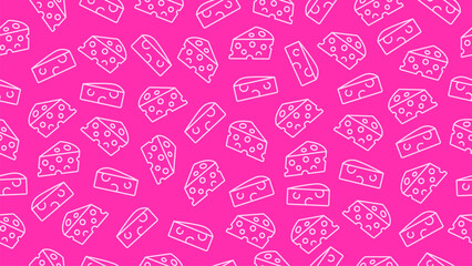 Pink cheese pattern background. Seamless motif of cheese doodle. Hand drawn cheese wallpaper