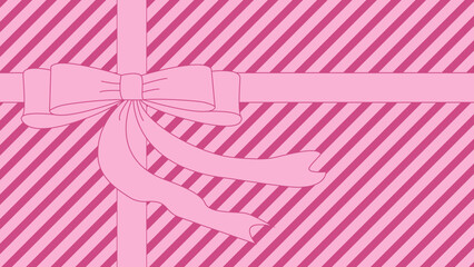 A pink bow on a pink striped background. A bow on a gift box background. 