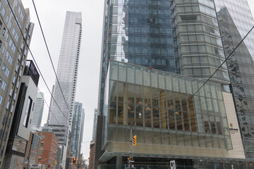 Naklejka premium looking west on Adelaide St W from University Av, and a view of Shangri-La hotel, 188 University Av, Toronto