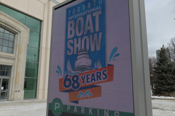 Naklejka premium LED sign with Toronto International Boat Show promotional outside Enercare Centre, Exhibition Place