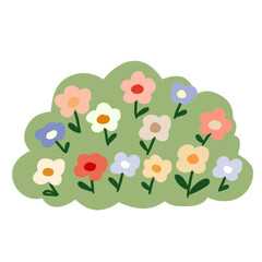Fototapeta premium Decorative Flower Bush in Cute Flat Style for Garden Illustration