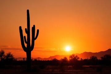 Saguaro cactus silhouette at Sonoran desert sunset