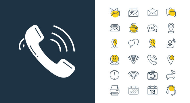 Collection of Modern Outline Icons for Communication and Technology Symbols