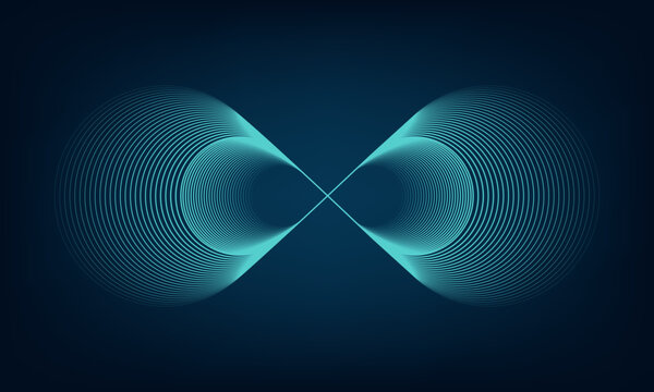 Abstract background with blue glowing lines in infinity pattern. Abstract futuristic technology concept. Vector illustration