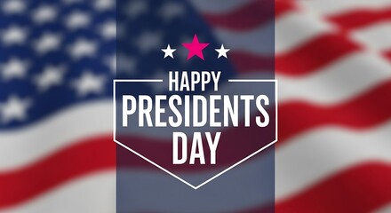 Graphic design celebrating happy presidents day holiday greeting card featuring stars and stripes american flag background