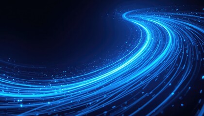 Blue light trails and glowing particles swirling abstract