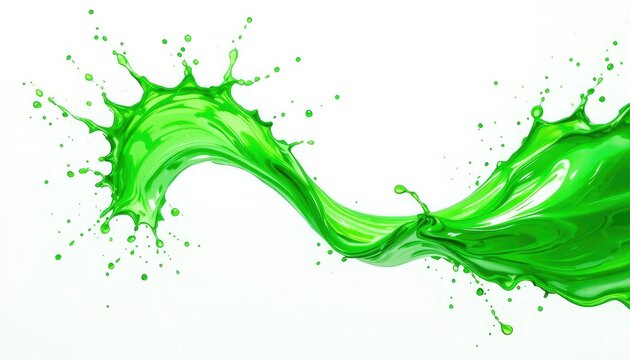 Bright green liquid splash with droplets green splash