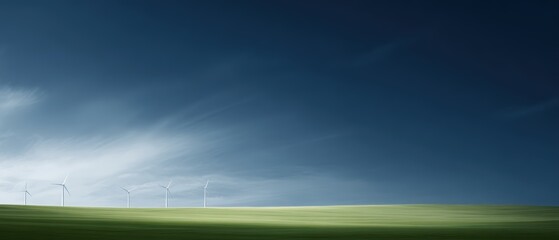 Wind energy landscape with clean sky and green land