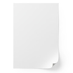 Blank white sheet of paper with a curled corner, document mockup isolated on white or transparent background
