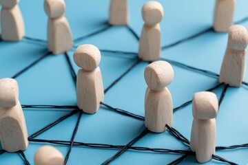 Obraz premium Wooden figures illustrating social and business networking