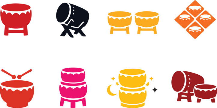 Collection of colorful traditional musical instruments including drums and cymbals ideal for cultural and festive themes