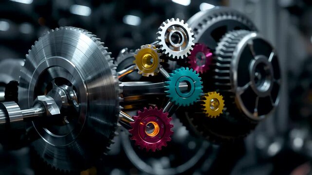 Precision mechanical gears and metal cogs working together inside industrial machinery showing engineering complexity and technical manufacturing process