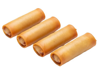 Fototapeta premium Golden crispy spring rolls arranged in a quadrilateral formation on a white background